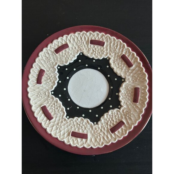 Sandy Clough Claudette Cup & Saucer Set Black & White Polka Dots Lace Detailing - Picture 7 of 12